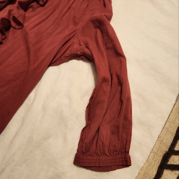 LRL Ralph Lauren Women's Sheer Cotton Ruffled Rust/Red Top - Picture 6 of 9